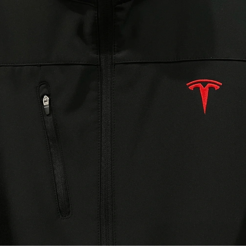 Tesla Men's Sz Large Motor Corporate Employee Black Jacket Red Embroidered Logo